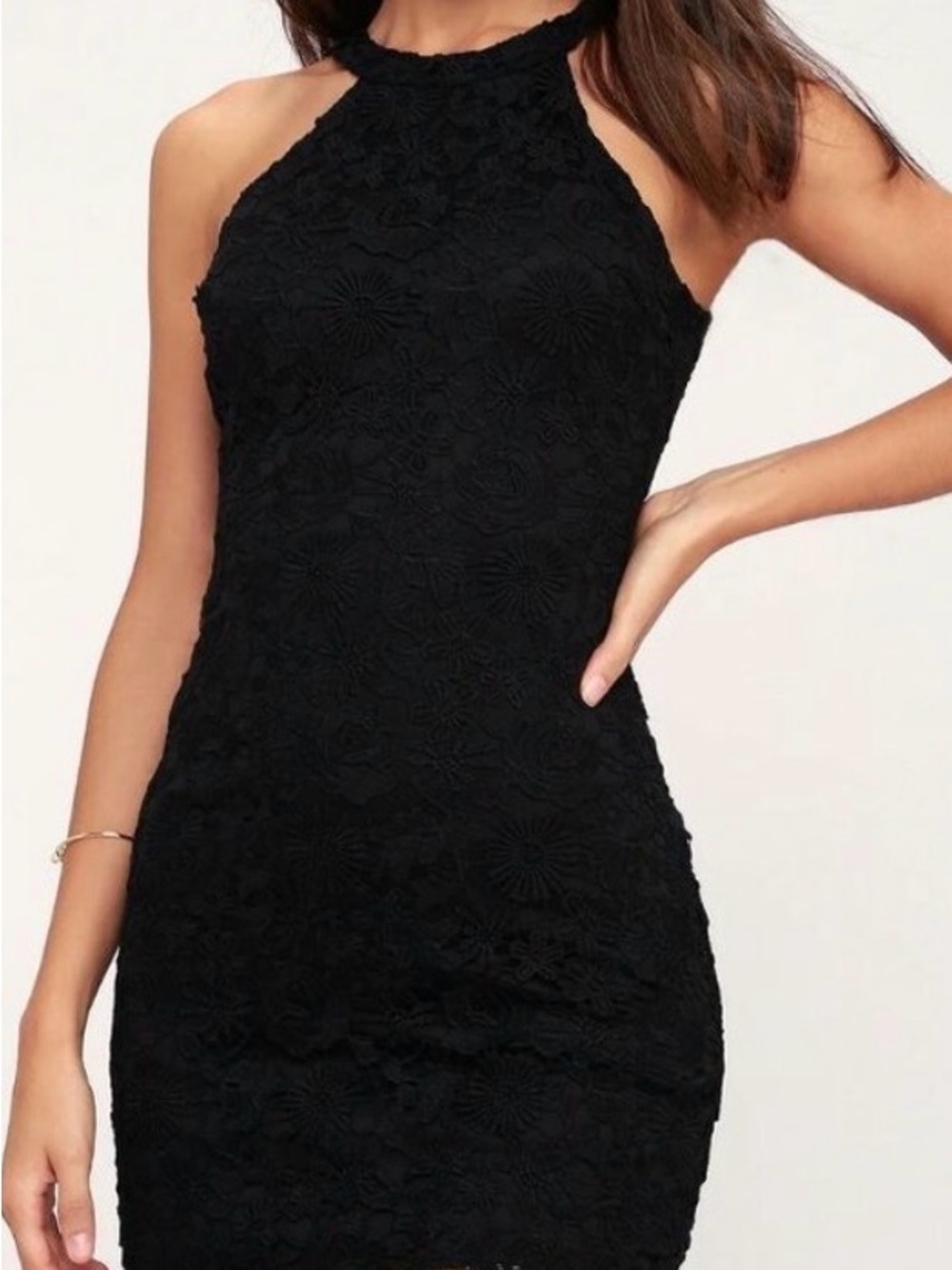 Lulu's Black Lace Halter Mini Dress